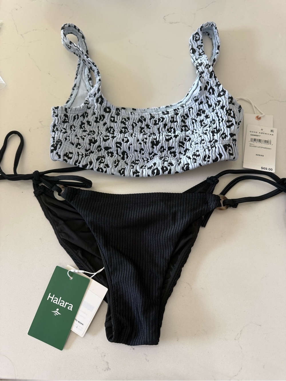 HALARA Black Ribbed Swim Bottoms with Branded Tag